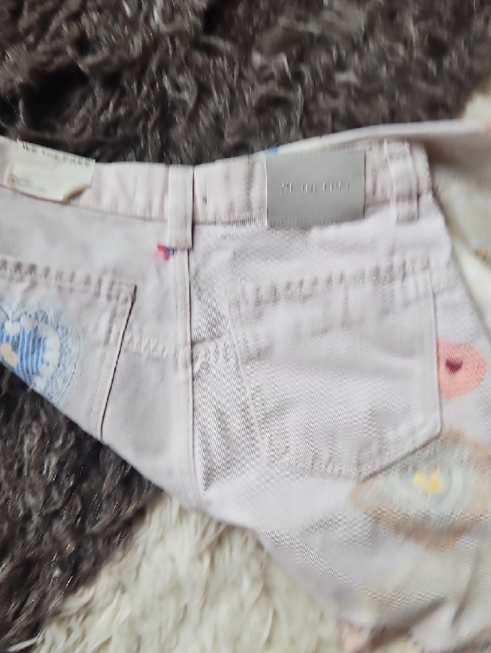 Free People Cream Straight-Leg Jeans with Pastel Heart & Floral Appliqués - Picture 10 of 11
